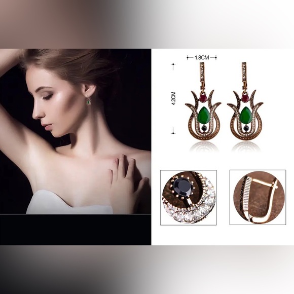 ◾️Vintage Style Red Tulip Flower Pendant Necklace Earrings Jewelry Set - Picture 7 of 8